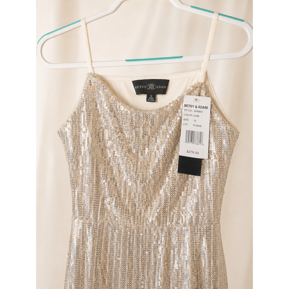 Betsy & Adam Size 12 Champagne Beaded Sequin Strapless Formal Prom Gown NWT - Picture 8 of 8